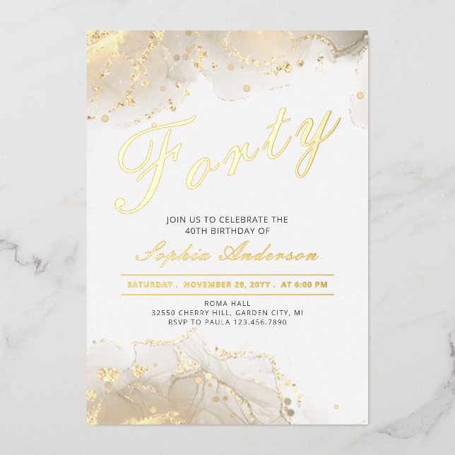 Invitation En Aluminium Elégant or moderne 40e anniversaire (Recto)