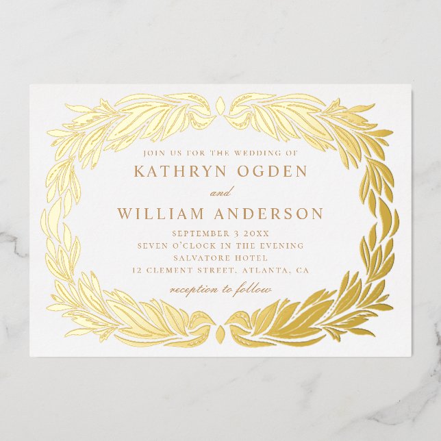 Invitation En Aluminium Élégant or moderne fleuri mariage botanique (Recto)