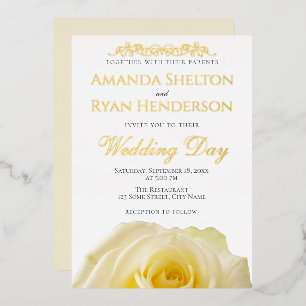 Invitation En Aluminium Élégant ornement rose jaune Mariage or