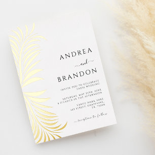 Invitation En Aluminium Elégant Palm Tree Feuille Mariage tout en un or