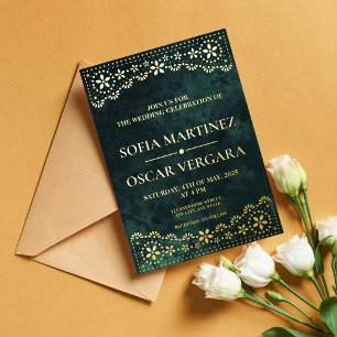 Invitation En Aluminium Élégant Papel Picado Emerald Green Mariage
