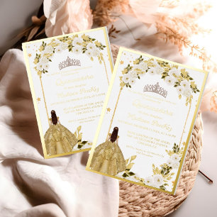 Invitation En Aluminium Élégant Papillon Floral Or Quinceanera
