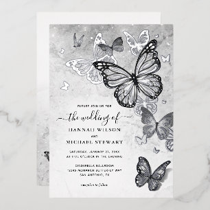Invitation En Aluminium Élégant papillon Mariage Real Argent