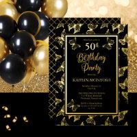 Élégant papillons 50e anniversaire fête Black Gold