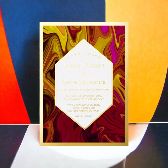Invitation En Aluminium Elégant peinture Abstraite Art Mariage Or (Créateur téléchargé)
