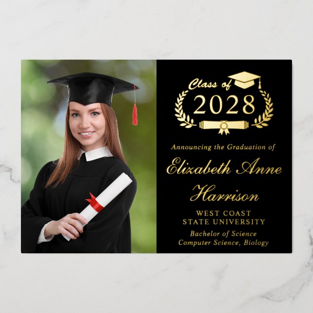 Invitation En Aluminium Elégant Photo College Black Graduation Party (Recto)