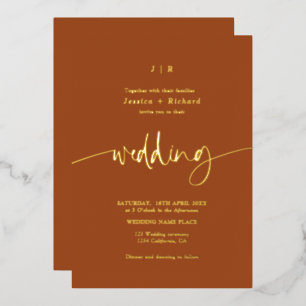 Invitation En Aluminium Élégant pinceau écriture terre cuite or mariage