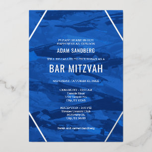 Invitation En Aluminium Élégant pinceau et étoile de David Bar Mitzvah
