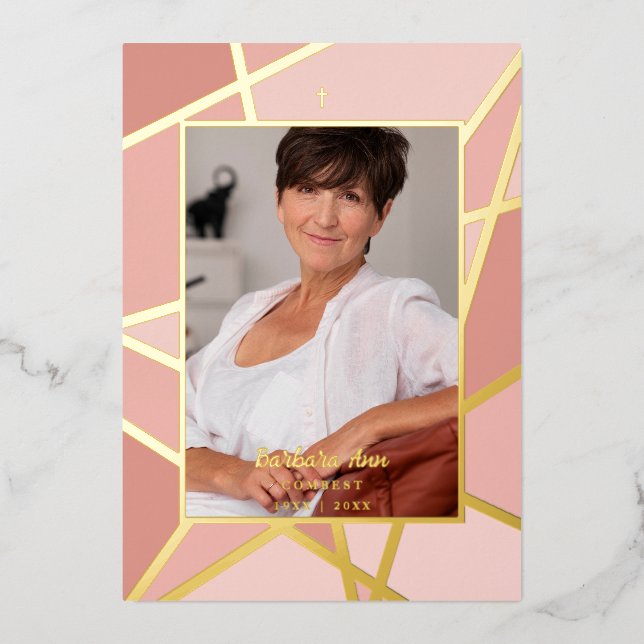 Invitation En Aluminium Elegant Pink Abstract Photo Memorial Funeral (Recto)