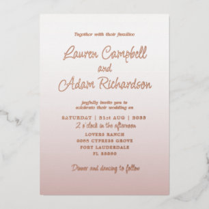 Invitation En Aluminium Élégant Pink & Rose Gold Calligraphy Mariage