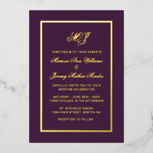 Invitation En Aluminium Élégant Plum Gold Calligraphy Script Mariage
