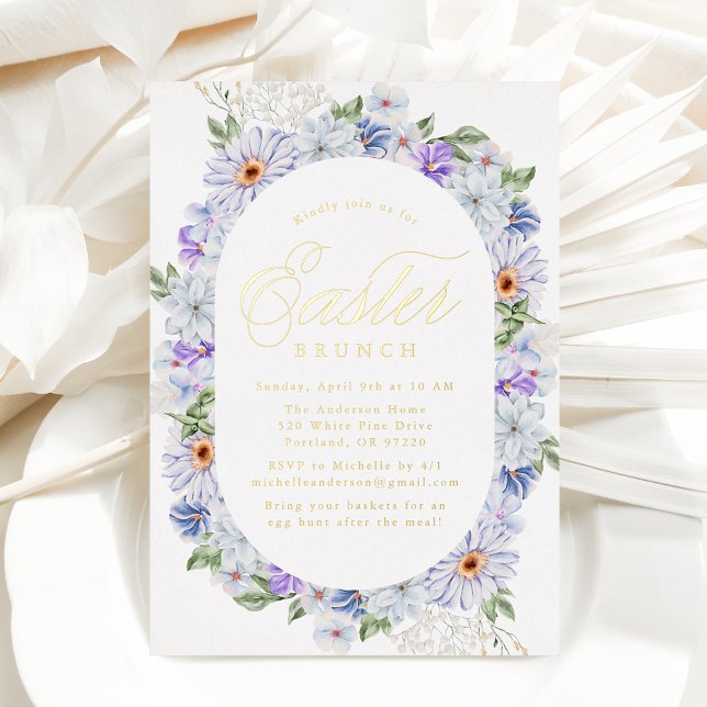 Invitation En Aluminium Élégant Purple Printemps Floral Pâques Brunch (Créateur téléchargé)