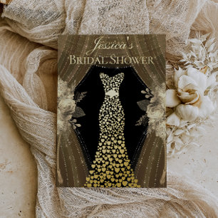 Invitation En Aluminium Elégant rideaux & Fête des mariées de robe Vrai Or