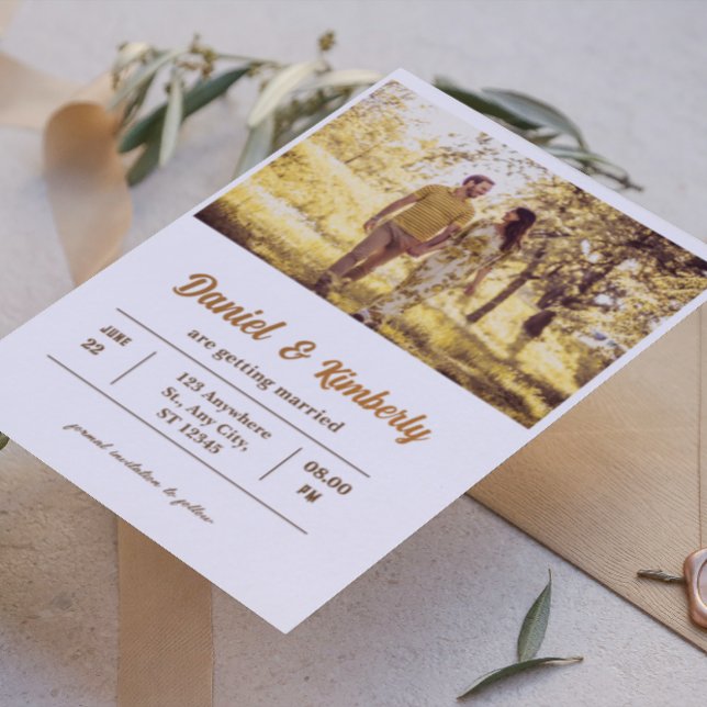 Invitation En Aluminium Élégant Romantique Photo Réaliste Mariage à Feuill (Créateur téléchargé)