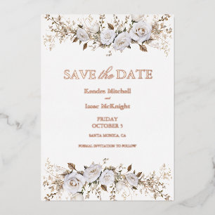 Invitation En Aluminium Élégant Rose blanc et or Vintage Crest Mariage