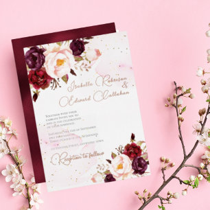 Invitation En Aluminium Élégant Rose Bourgogne et Blush Mariage Foil Invit