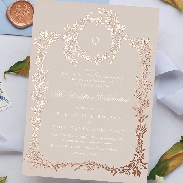Invitation En Aluminium Élégant Rose de monogramme Blush Mariage Gold Cres (Créateur téléchargé)