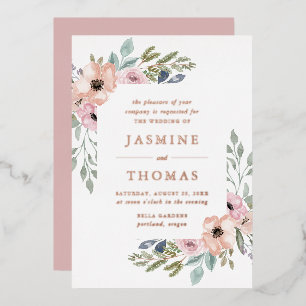 Invitation En Aluminium Elégant Rose Dusty et Mariage Floral Peach