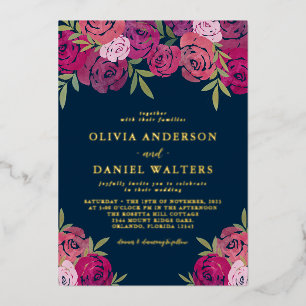 Invitation En Aluminium Elégant rose et violet Rose bleu Mariage or