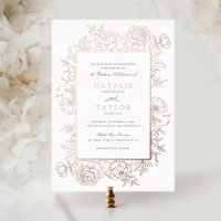 Élégant Rose Floral  Frame Rose Gold Foil Mariage