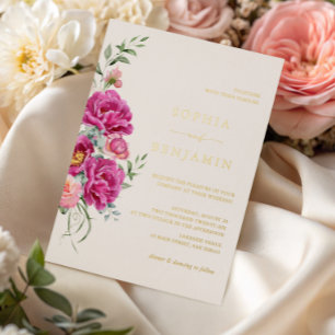 Invitation En Aluminium Élégant Rose Floral Mariage Or Gras Vibrant