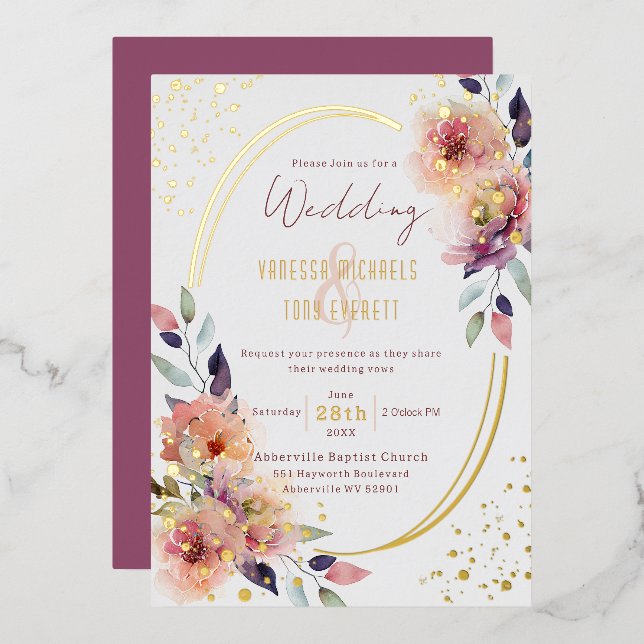 Invitation En Aluminium Elégant rose floral Mariage ovale (Recto/Verso)