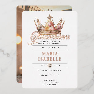 Invitation En Aluminium Élégant Rose Gold Crown Quinceañera Party