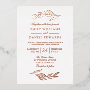 Invitation En Aluminium Élégant Rose Gold Foil Feuille moderne Mariage