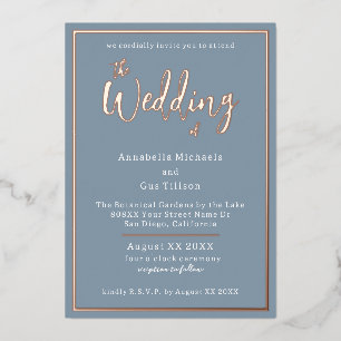 Invitation En Aluminium Élégant Rose Gold Foil sur Dusty Blue Mariage