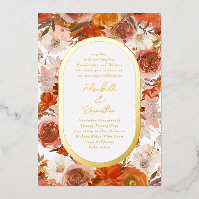 Invitation En Aluminium Elégant Rose Gold Frame Floral Abundance Mariage F (Recto)