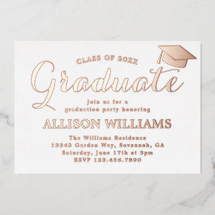 Invitation En Aluminium Élégant Rose Gold Graduation Party