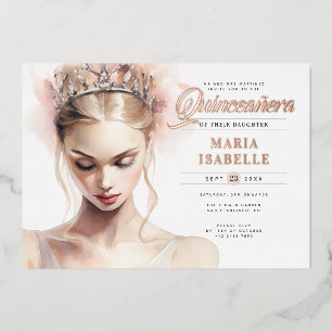 Invitation En Aluminium Élégant Rose Gold Pink Quinceanera Party
