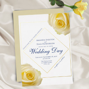 Invitation En Aluminium Elégant Rose jaune Mariage or