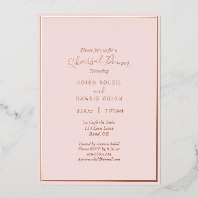 Invitation En Aluminium Élégant Rose moderne Blush Gold Rehearsal Dîner (Recto)