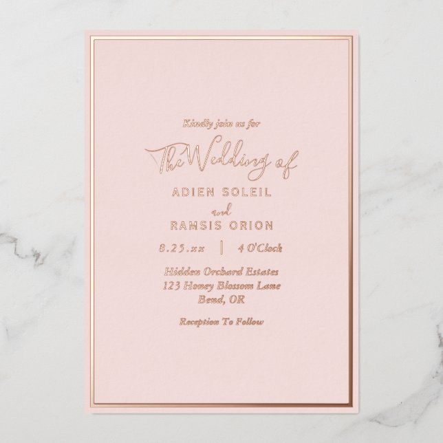 Invitation En Aluminium Élégant Rose moderne Blush Mariage or (Recto)