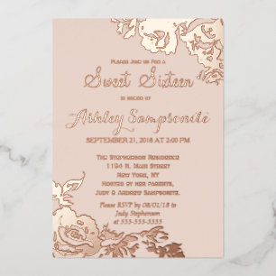 Invitation En Aluminium Élégant Rose moderne simple Floral Gold Sweet 16