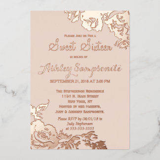 Invitation En Aluminium Élégant Rose moderne simple Floral Gold Sweet 16