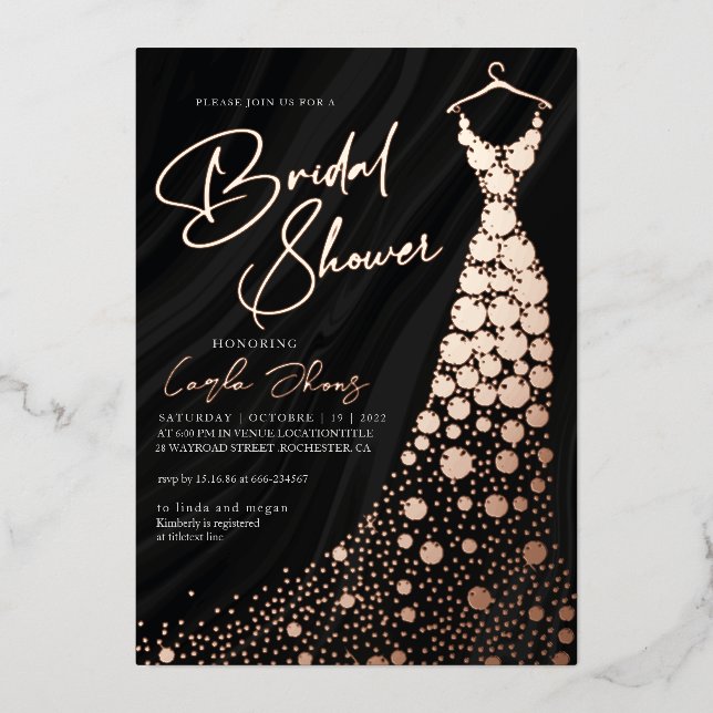 Invitation En Aluminium Elégant Rose Or et noir moderne douche nuptiale (Recto)