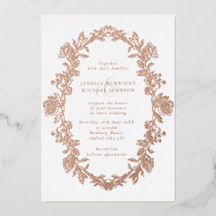 Invitation En Aluminium Élégant Rose or Toile Floral Wreath Mariage