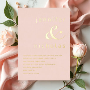 Invitation En Aluminium Élégant Rose Pâle Ampersand Mariage Or