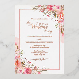 Invitation En Aluminium Élégant rose Peach Floral Aquarelle Mariage Rose
