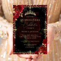 Élégant Rose Royal Red Gold Quinceanera