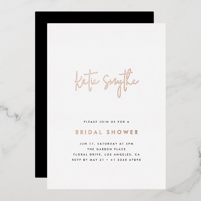Invitation En Aluminium Élégant Rose simple Gold & Black Fête des mariées (Recto/Verso)