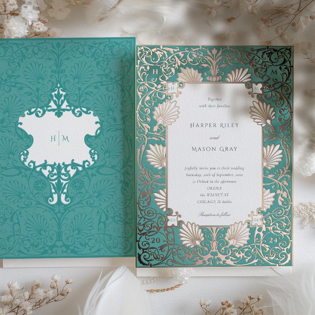 Invitation En Aluminium Élégant Rose Turquoise Mariage or (Créateur téléchargé)