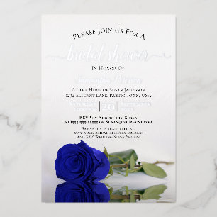Invitation En Aluminium Elégant Royal Blue Rose et Fête des mariées argent