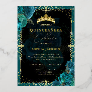 Invitation En Aluminium Elégant Royal Turquoise Gold Rose Quinceanera