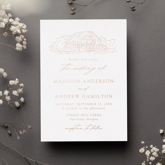 Invitation En Aluminium Elégant Rustic Grange Mariage Rose Or (Créateur téléchargé)