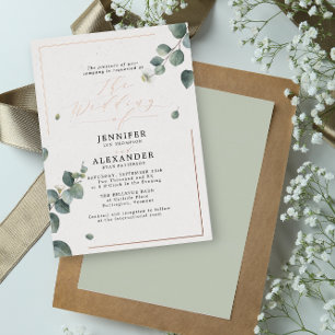 Invitation En Aluminium Élégant Rustique Écriture Eucalyptus Mariage Rose