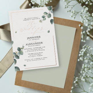 Invitation En Aluminium Élégant Rustique Écriture Eucalyptus Mariage Rose