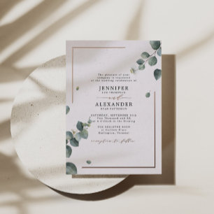 Invitation En Aluminium Elégant Rustique Eucalyptus Mariage Rose or